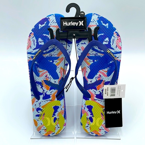 Hurley Women's Signal Blue Water Color Flip Flops‎ - 10 - Picture 1 of 5